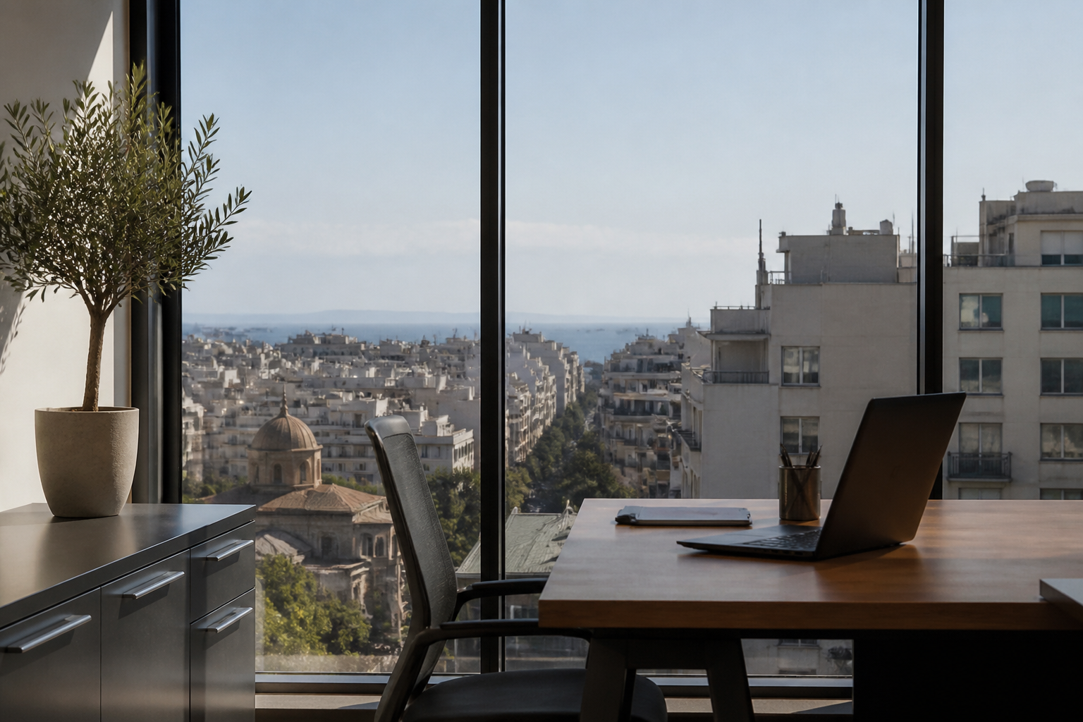 Symbolbild: Modernes Büro im Zentrum einer griechischen Großstadt